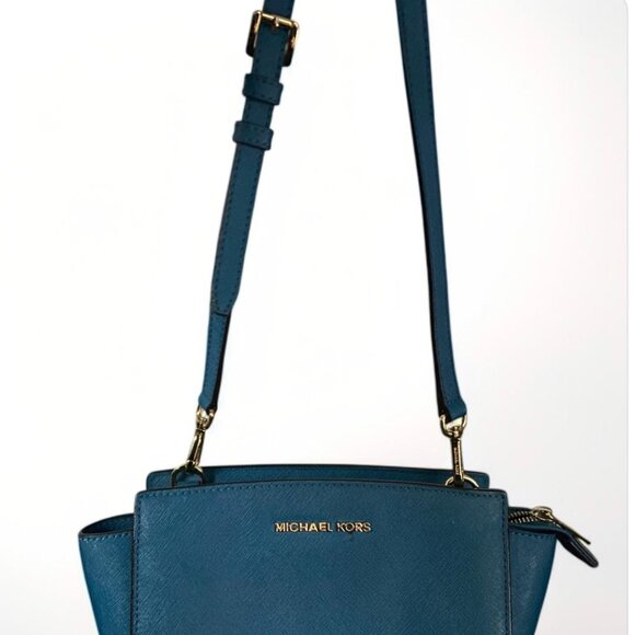 MICHAEL Michael Kors Blue Leather Small Selma Crossbody Bag MSRP $228 - Picture 5 of 7